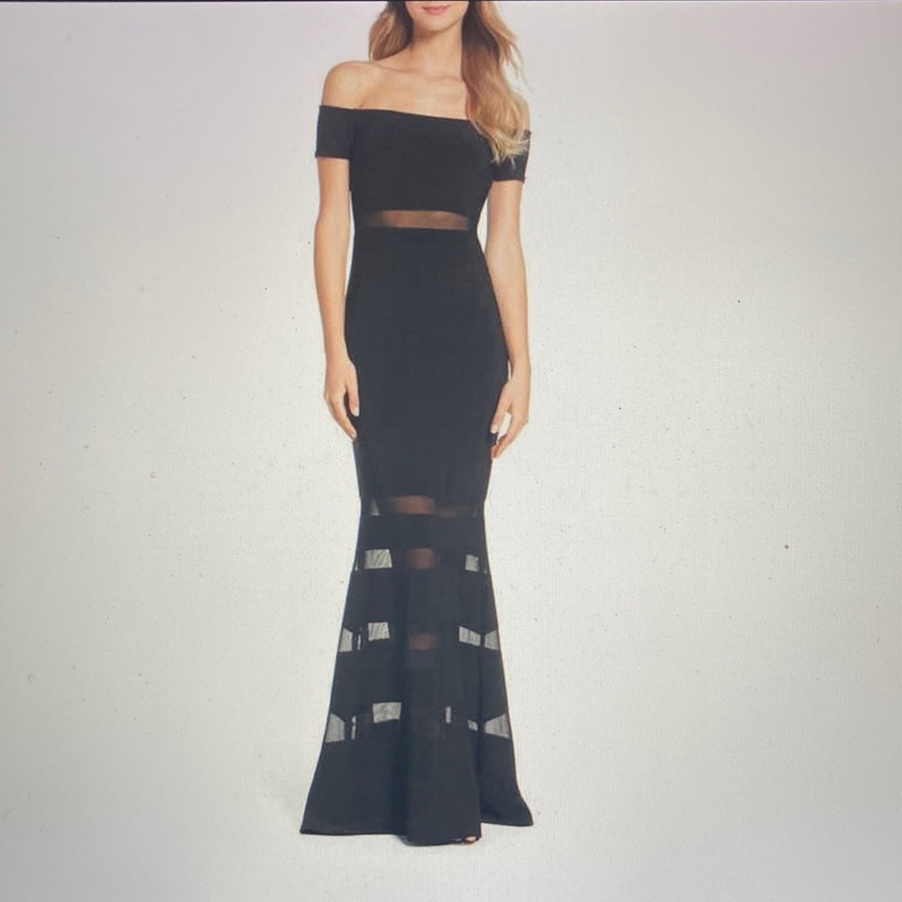 Xscape Shadow Stripe Mermaid Gown Black